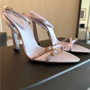 Saint Laurent Lavender Heels with Gold Accents